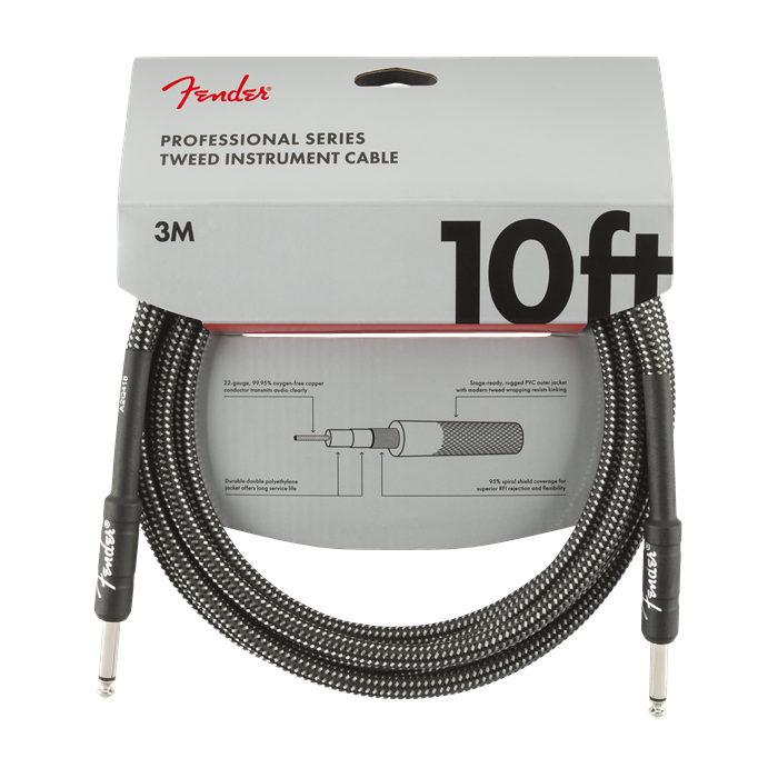 Genuine Fender Professional Series Guitar/Instrument Cable, GRAY TWEED - 10' ft