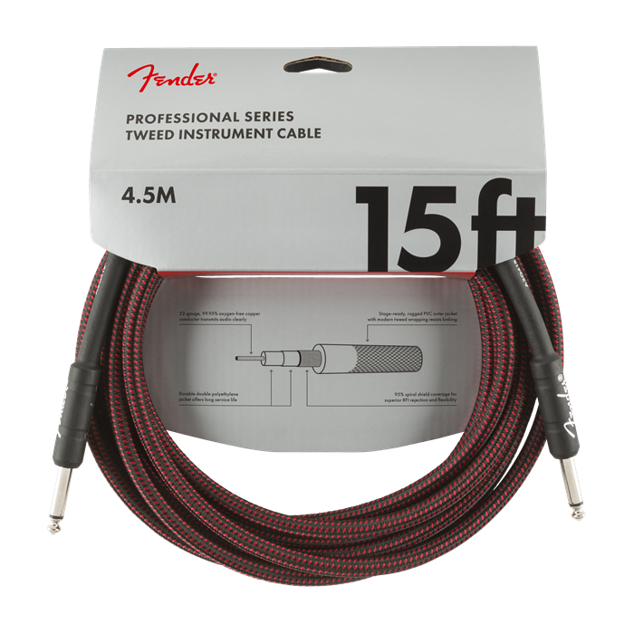 Genuine Fender Professional Series Guitar/Instrument Cable - RED TWEED - 15' ft