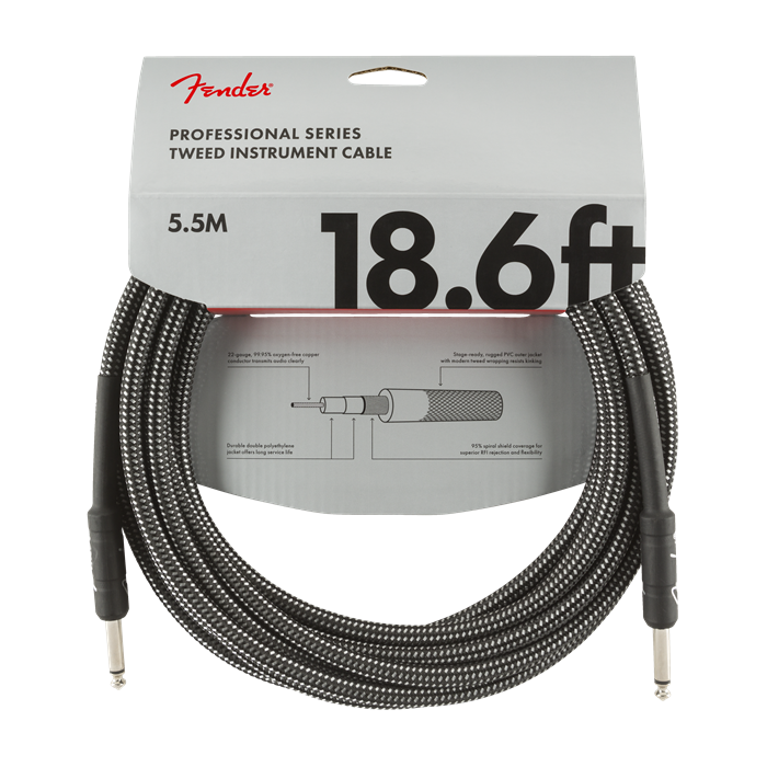 Genuine Fender Professional Series Guitar/Instrument Cable, GRAY TWEED - 18.6'ft