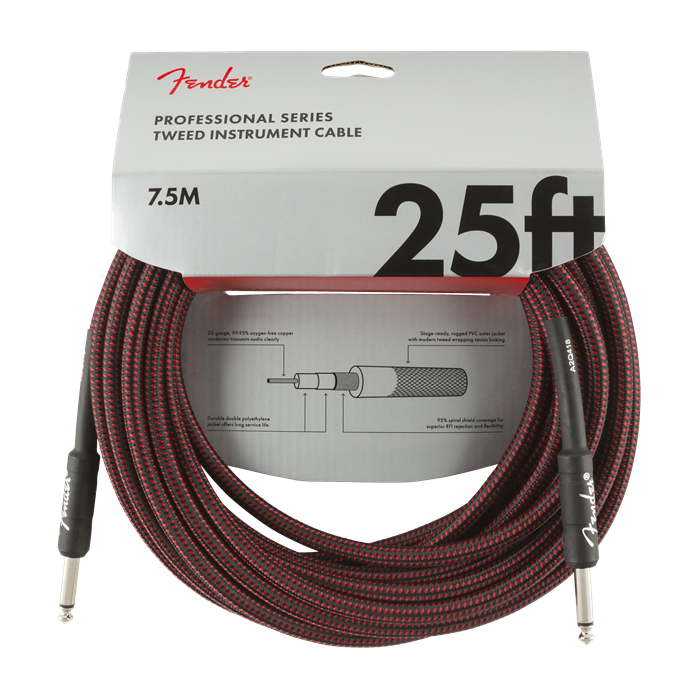 Genuine Fender Professional Series Guitar/Instrument Cable - RED TWEED - 25' ft