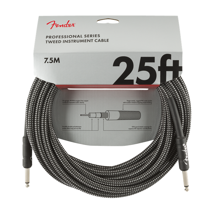Genuine Fender Professional Series Guitar/Instrument Cable, GRAY TWEED - 25' ft