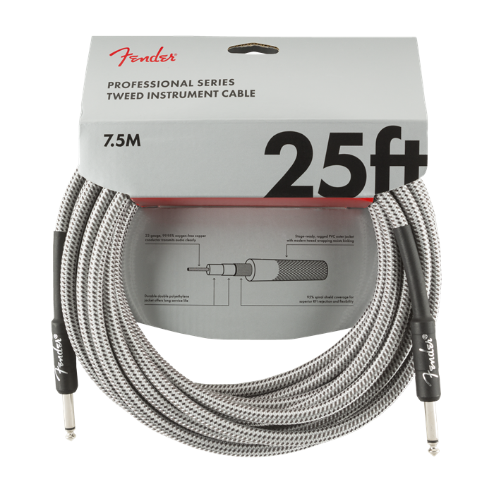 Genuine Fender Professional Series Guitar/Instrument Cable, WHITE TWEED - 25' ft