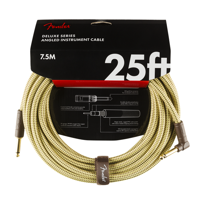 Fender Deluxe TWEED Guitar/Instrument Cable, Straight-Right Angle, 25' ft
