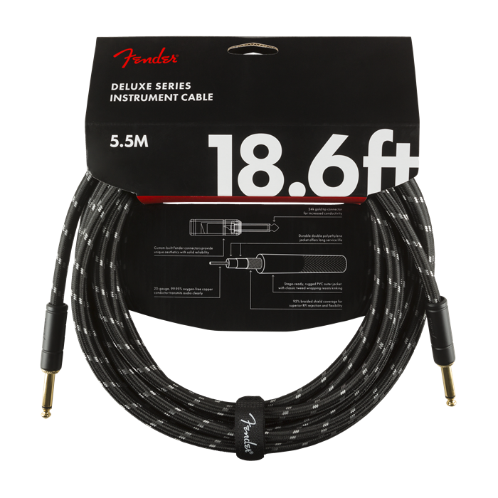 Fender Deluxe BLACK TWEED Electric Guitar Cable, Straight Connector, 18.6' ft