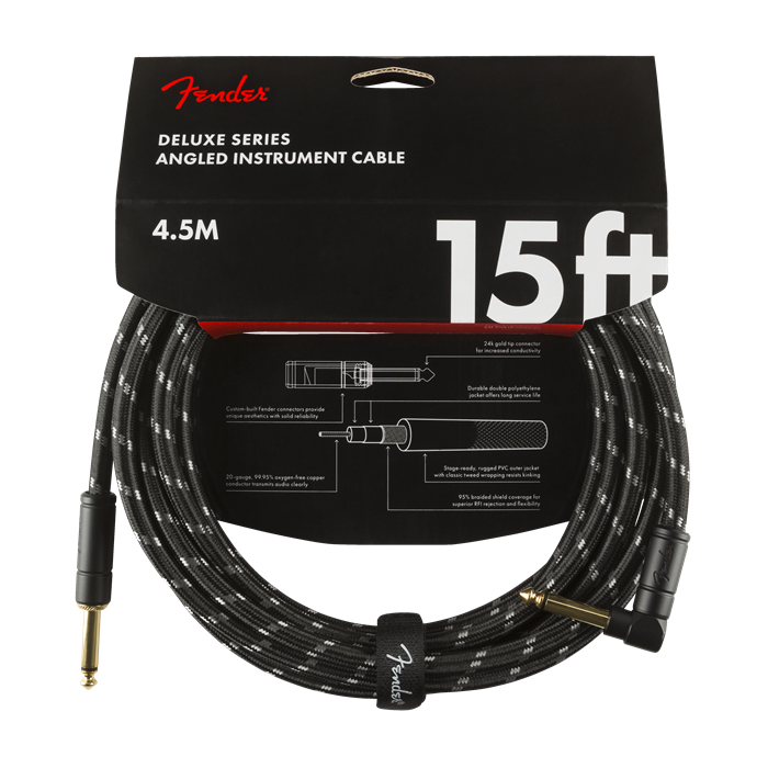 Fender Deluxe BLACK TWEED Guitar/Instrument Cable, Straight-Right Angle, 15' ft