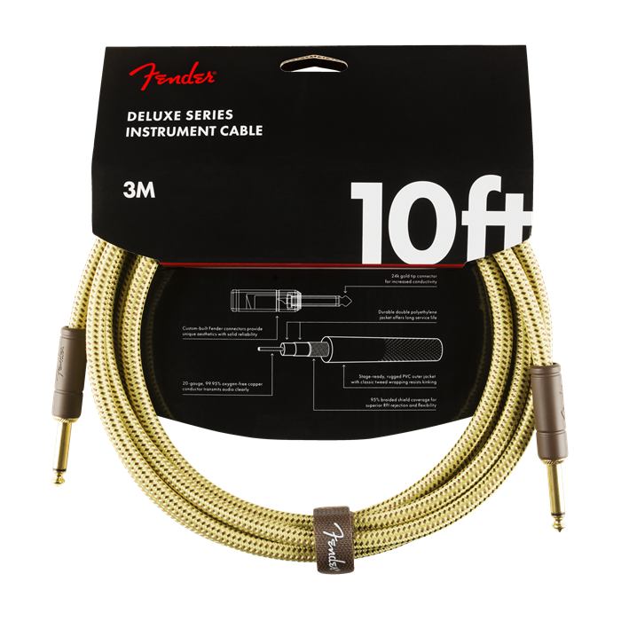 Fender Deluxe TWEED Electric Guitar/Instrument Cable, Straight Ends, 10' ft