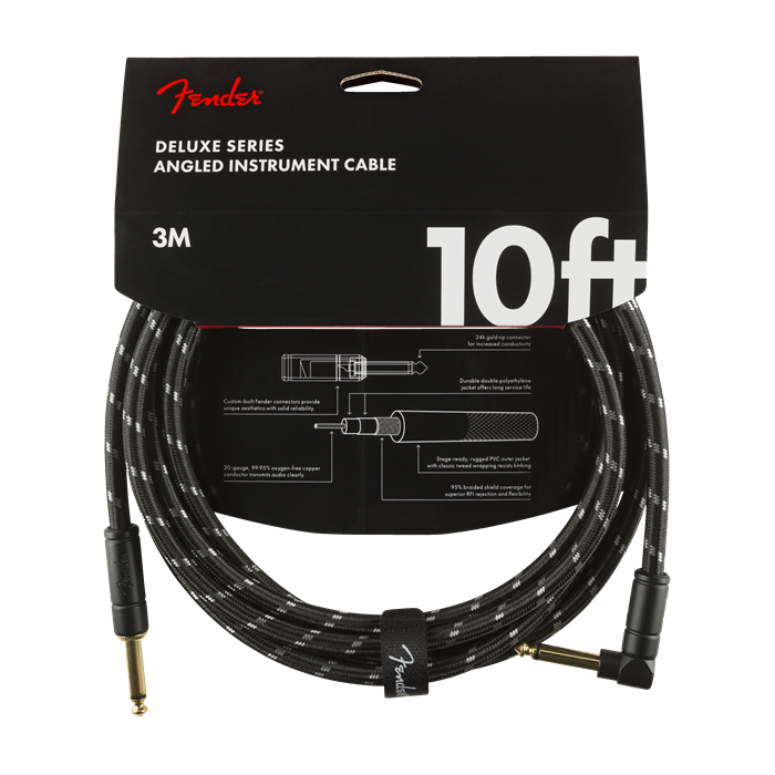 Fender Deluxe BLACK TWEED Guitar/Instrument Cable, Straight-Right Angle, 10' ft