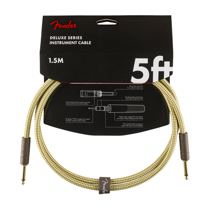 Fender Deluxe TWEED Electric Guitar/Instrument Cable, Straight Ends, 5' ft