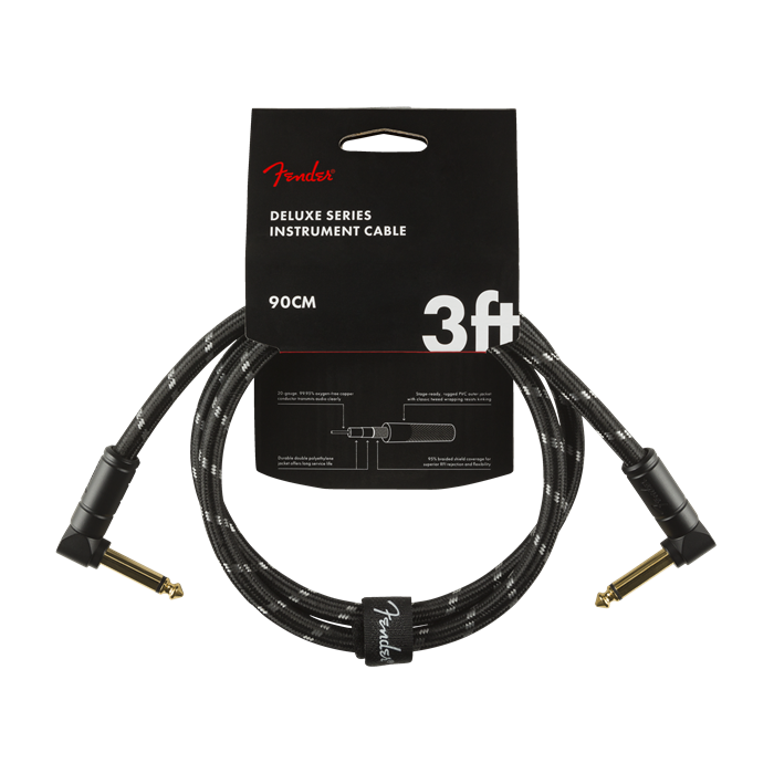 Fender Deluxe BLACK TWEED Electric Guitar/Instrument Cable, Right Angle, 3' ft