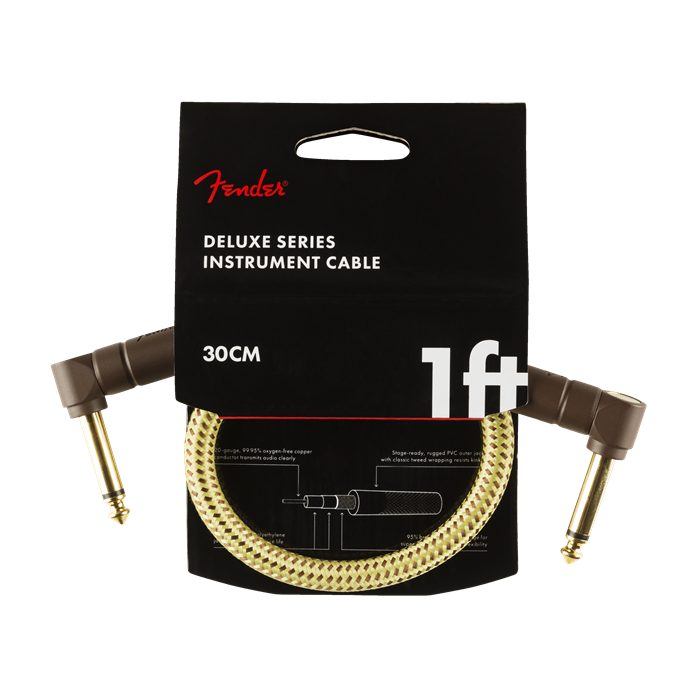 Fender Deluxe TWEED Electric Guitar/Instrument Patch Cable, Right-Angle, 1' ft