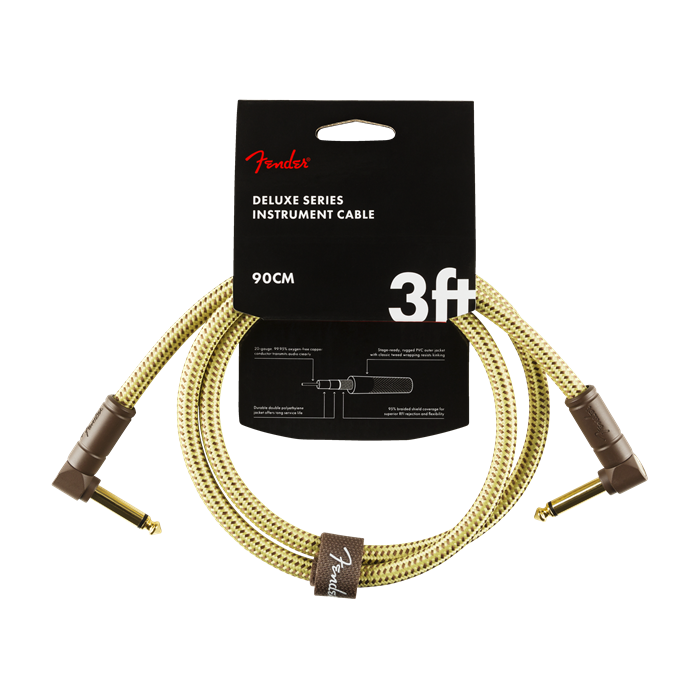 Fender Deluxe TWEED Electric Guitar/Instrument Cable, Right-Angle Ends, 3' ft