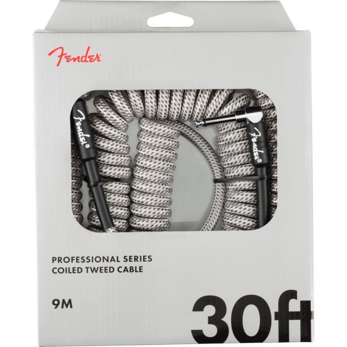 Fender Coiled Guitar/Instrument Cable WHITE TWEED, Straight to Right-Angle 30'ft