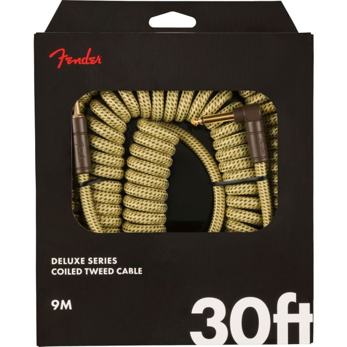 Fender Coiled Guitar/Instrument Cable YELLOW TWEED Straight to Right-Angle 30'ft