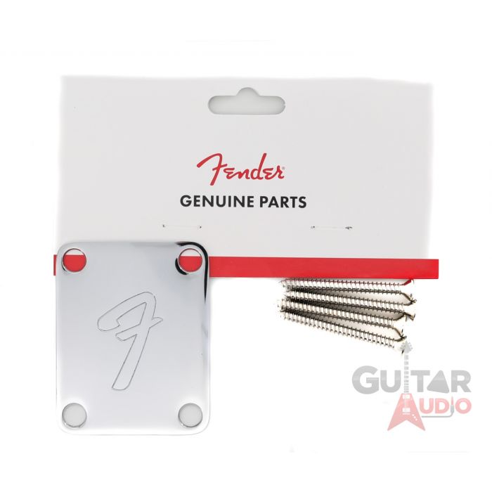 Genuine Fender '70s F Logo Strat/Tele 4-Bolt CHROME Guitar Neck Plate w/Screws