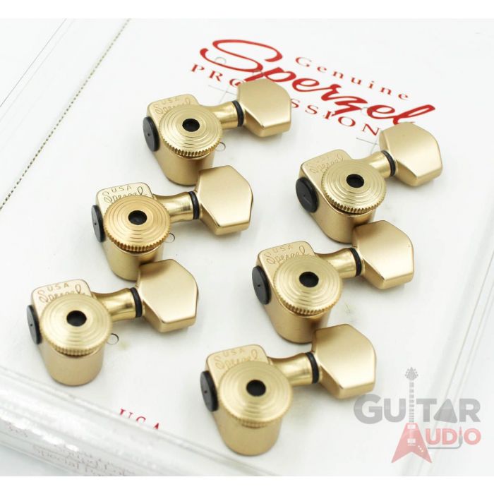 Sperzel 6-In-Line Trimlok Locking Guitar Tuners Staggered Pegs - SATIN GOLD