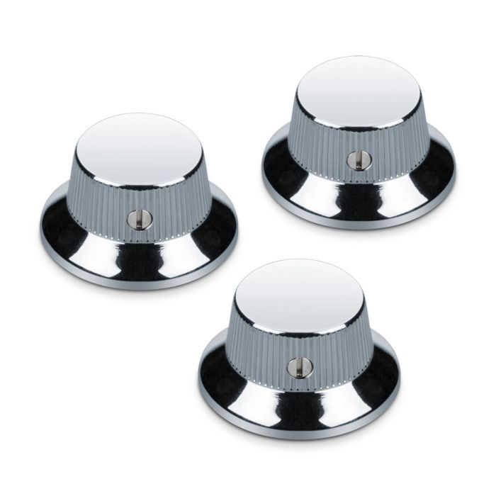 Schaller Germany Set of (3) Metal Strat/Stratocaster Knobs, Chrome, 15010200