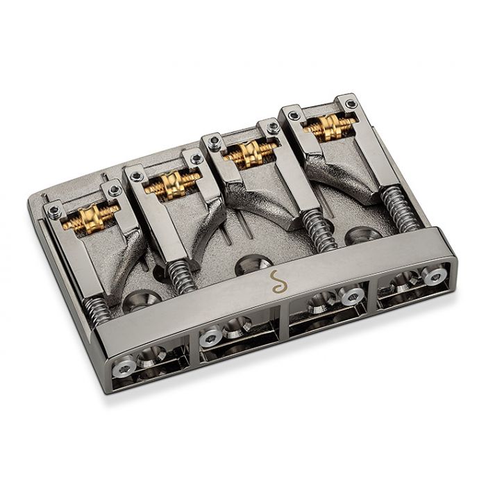 Schaller Germany 3D4 4-String Flatmount Roller Bass Bridge, RUTHENIUM 12130600