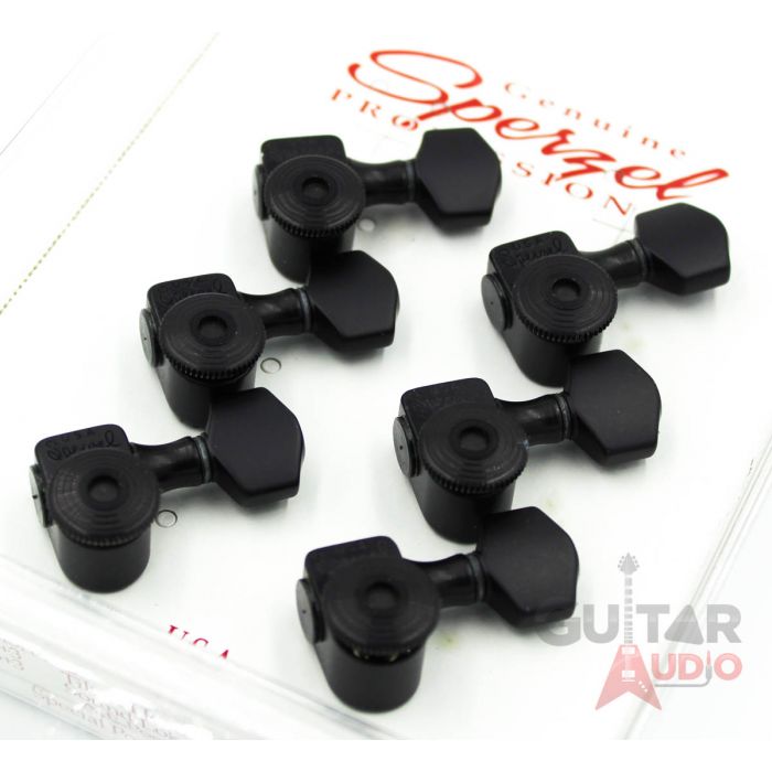 Sperzel 6-In-Line EZ-MOUNT/NO DRILLING Staggered Trimlok Locking Tuners -  BLACK