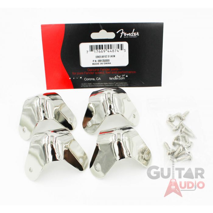 (Set of 4) Genuine Fender Nickel Metal Amp Corners 3-Screw Mounting with Screws