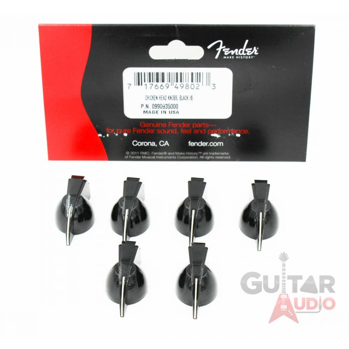 (6) Genuine Fender Pure Vintage BLACK Chicken Head Amplifier/Amp Knobs