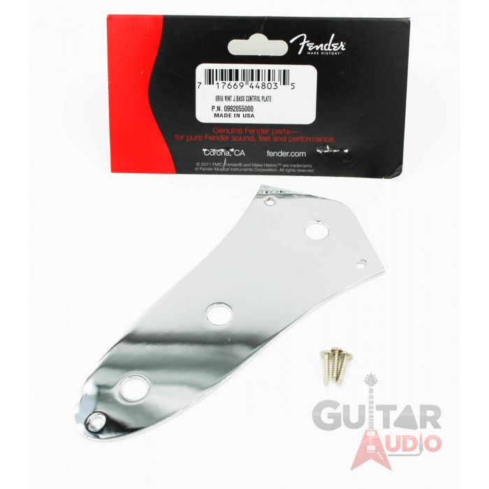 Genuine Fender 3-Hole 62 Jazz Bass CHROME Control Plate Cover with Screws