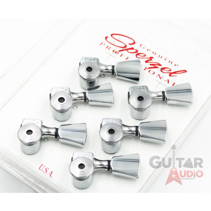 Sperzel 6-InLine KEYSTONE BUTTON Trimlok Guitar Locking Tuners - CHROME PLTD