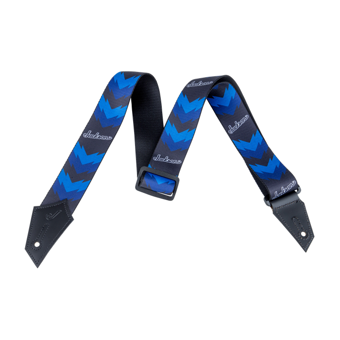 Genuine Jackson Logo Guitar Strap with Double V Pattern, Black/Blue