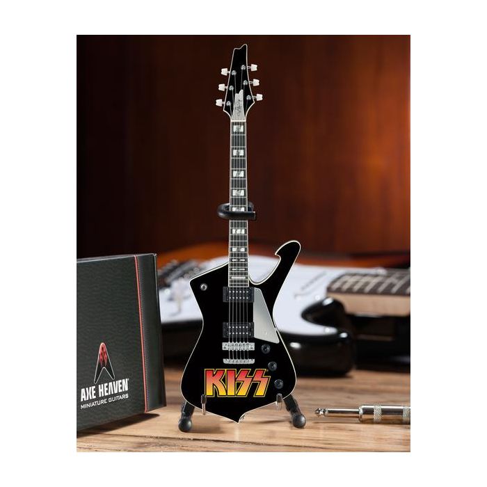 AXE HEAVEN Official KISS Logo Paul Stanley Iceman MINIATURE Guitar Display Gift