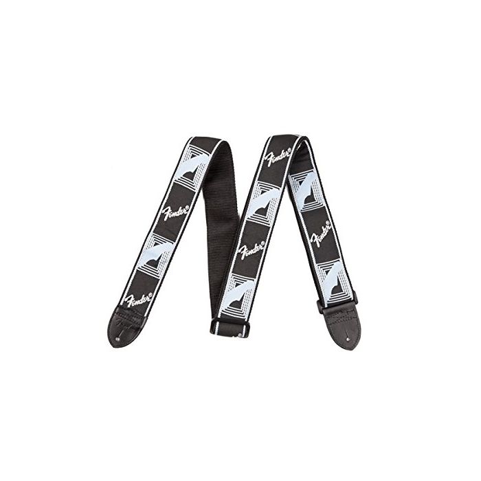 Genuine Fender 2" Monogrammed Adjustable Guitar Strap w/ Logo, Black/Grey/Blue