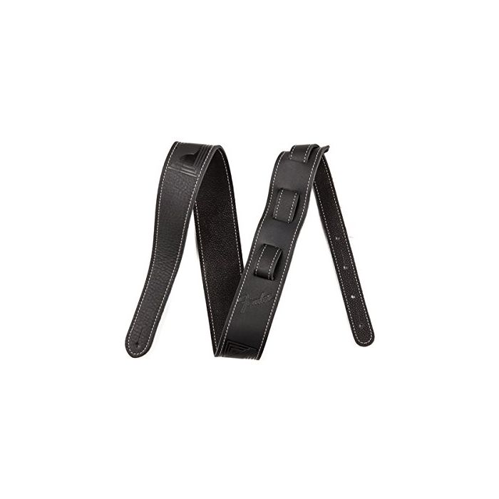 Genuine Fender Monogrammed Logo Adjustable Leather Guitar Strap - Black