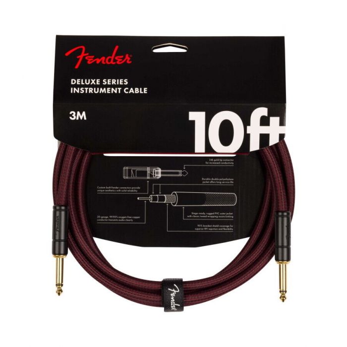 Fender Deluxe TWEED Electric Guitar/Instrument Cable, 10' ft, OXBLOOD RED