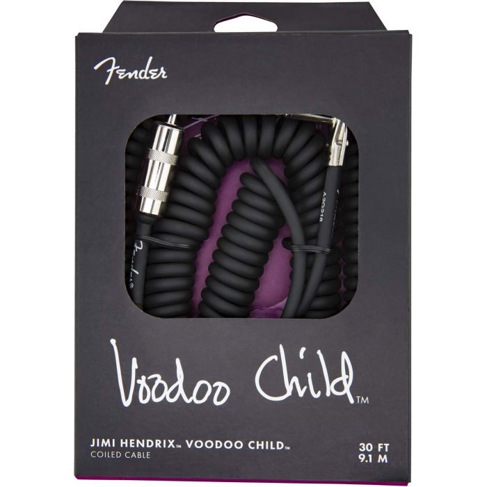 Genuine Fender 30' Hendrix Voodoo Child Coiled Right-Angle Guitar Cable, BLACK