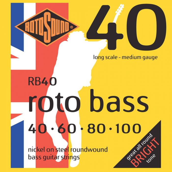 Rotosound RB40 Roto Bass Nickel on Steel 4-String Bass Strings Set, 40-100