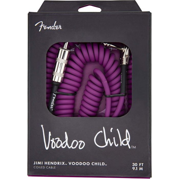 Genuine Fender 30' Hendrix Voodoo Child Coiled Right-Angle Guitar Cable, PURPLE