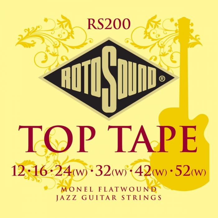 Rotosound Top Tape Monel Flatwound Jazz Electric Guitar Strings RS200 12-52