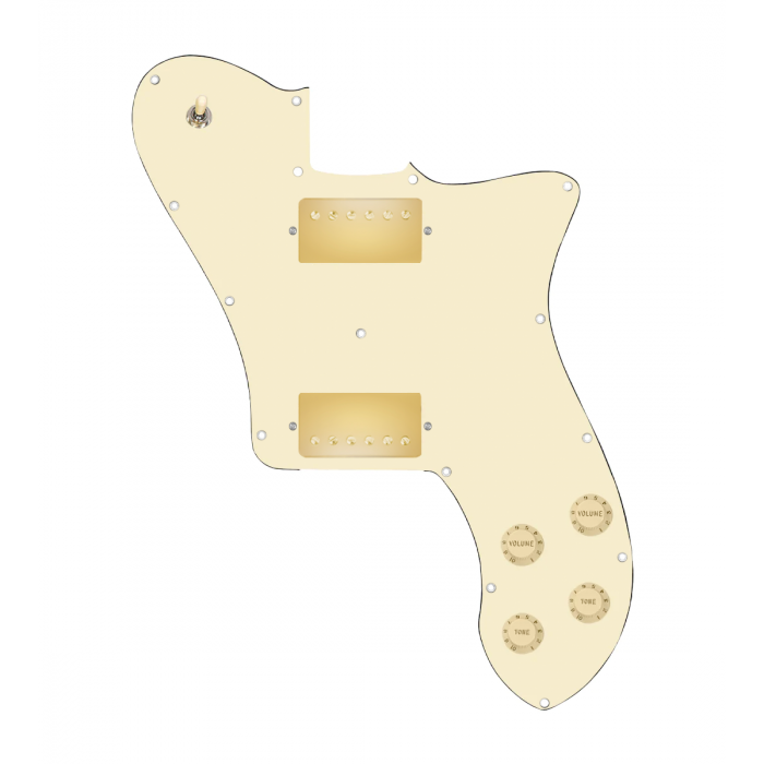 920D Custom 72 Deluxe Tele Loaded Pickguard With Gold Cool Kids Humbuckers, Aged White Knobs, and Aged White Pickguard