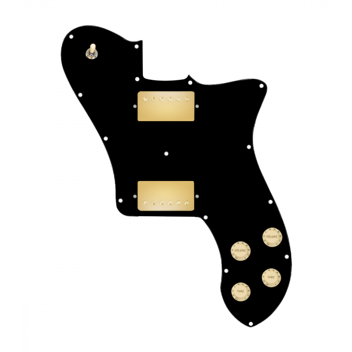 920D Custom 72 Deluxe Tele Loaded Pickguard With Gold Cool Kids Humbuckers, Aged White Knobs, and Black Pickguard