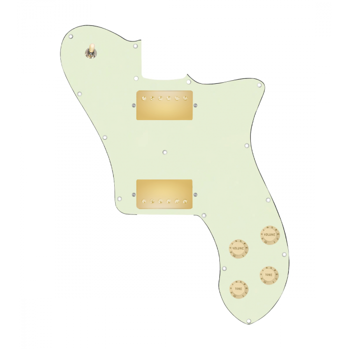 920D Custom 72 Deluxe Tele Loaded Pickguard With Gold Cool Kids Humbuckers, Aged White Knobs, and Mint Green Pickguard