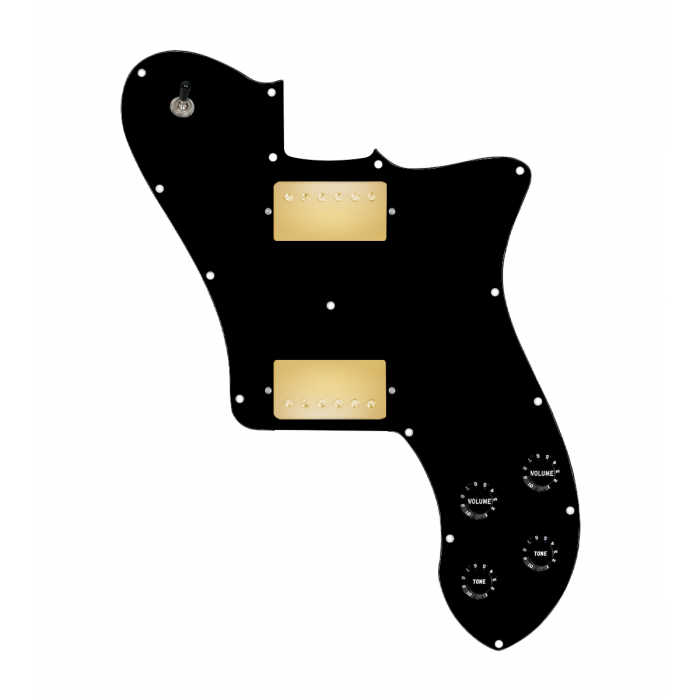 920D Custom 72 Deluxe Tele Loaded Pickguard With Gold Cool Kids Humbuckers, Black Knobs, and Black Pickguard