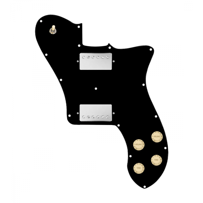 920D Custom 72 Deluxe Tele Loaded Pickguard With Nickel Cool Kids Humbuckers, Aged White Knobs, and Black Pickguard