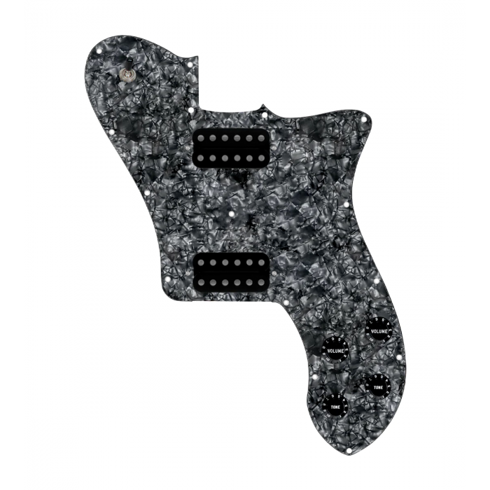 920D Custom 72 Deluxe Tele Loaded Pickguard With Uncovered Cool Kids Humbuckers, Black Knobs, and Black Pearl Pickguard