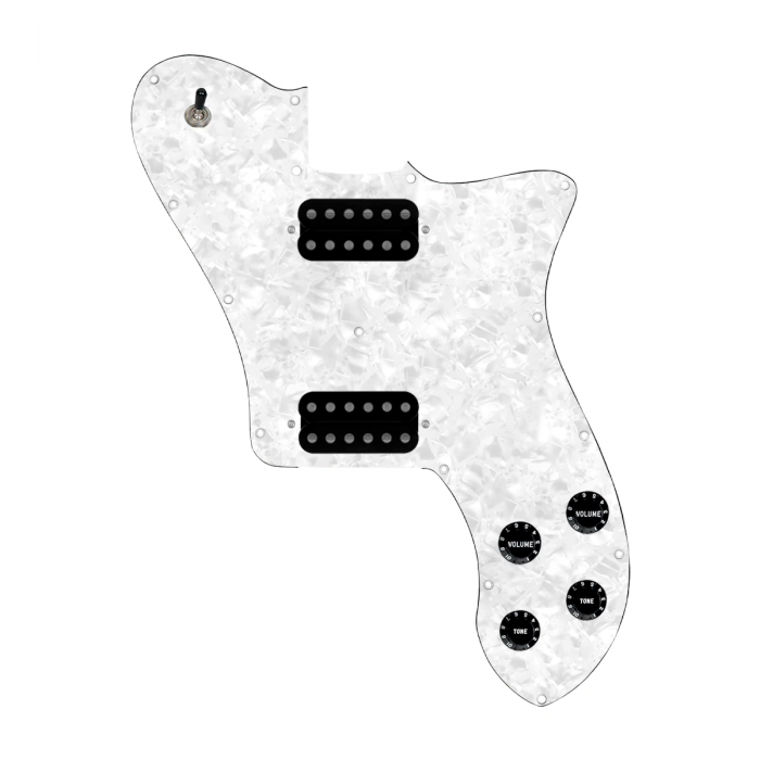 920D Custom 72 Deluxe Tele Loaded Pickguard With Uncovered Cool Kids Humbuckers, Black Knobs, and White Pearl Pickguard