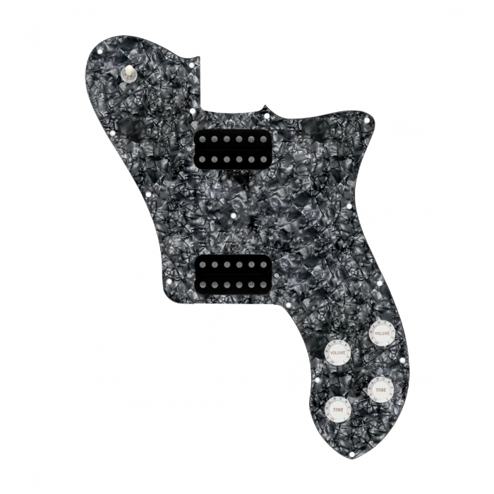920D Custom 72 Deluxe Tele Loaded Pickguard With Uncovered Cool Kids Humbuckers, White Knobs, and Black Pearl Pickguard