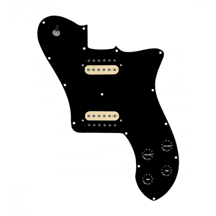 920D Custom 72 Deluxe Tele Loaded Pickguard With Uncovered Roughneck Humbuckers, Black Knobs, and Black Pickguard