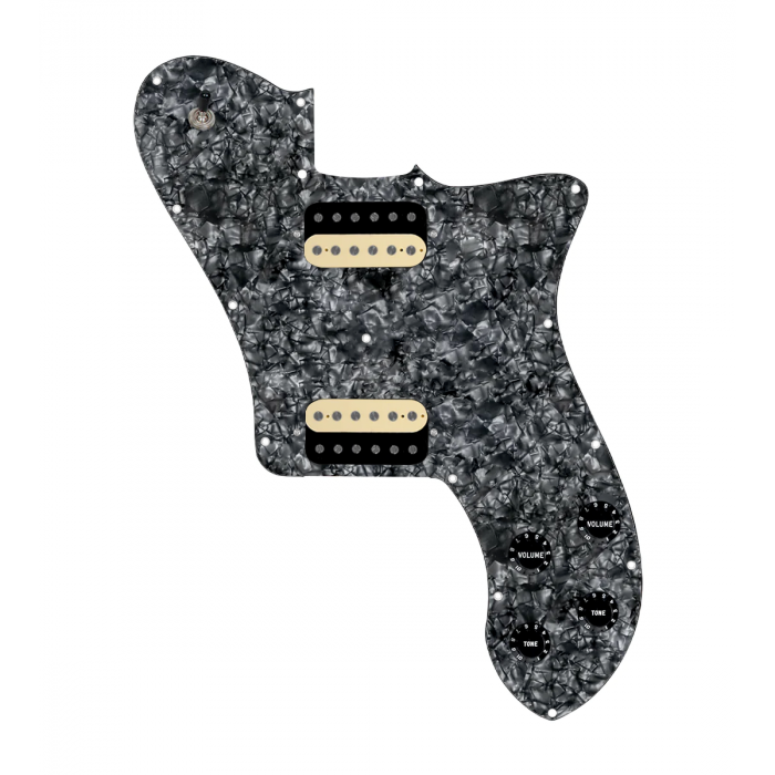920D Custom 72 Deluxe Tele Loaded Pickguard With Uncovered Roughneck Humbuckers, Black Knobs, and Black Pearl Pickguard