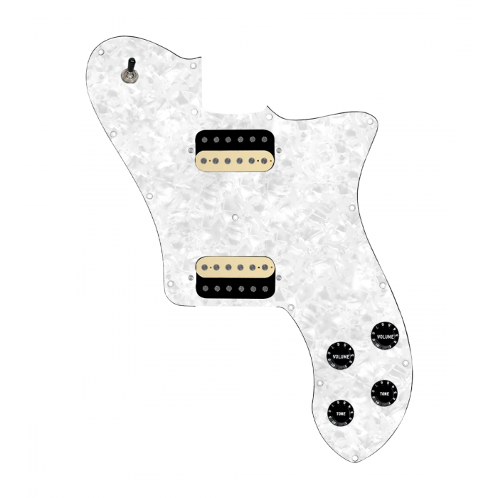 920D Custom 72 Deluxe Tele Loaded Pickguard With Uncovered Roughneck Humbuckers, Black Knobs, and White Pearl Pickguard