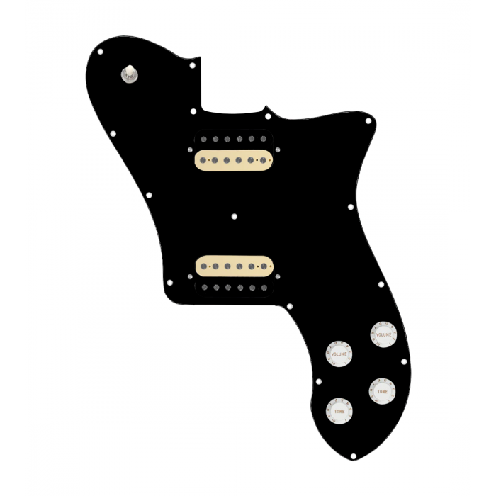 920D Custom 72 Deluxe Tele Loaded Pickguard With Uncovered Roughneck Humbuckers, White Knobs, and Black Pickguard
