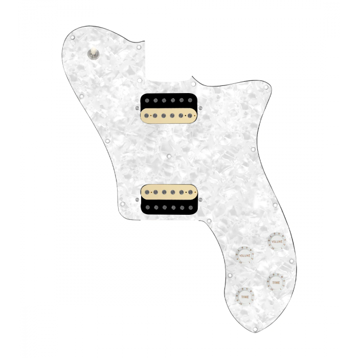 920D Custom 72 Deluxe Tele Loaded Pickguard With Uncovered Roughneck Humbuckers, White Knobs, and White Pearl Pickguard