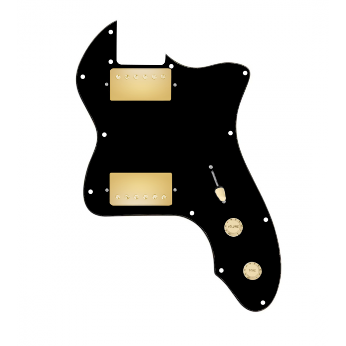 920D Custom 72 Thinline Tele Loaded Pickguard With Gold Cool Kids Humbuckers, Aged White Knobs, and Black Pickguard