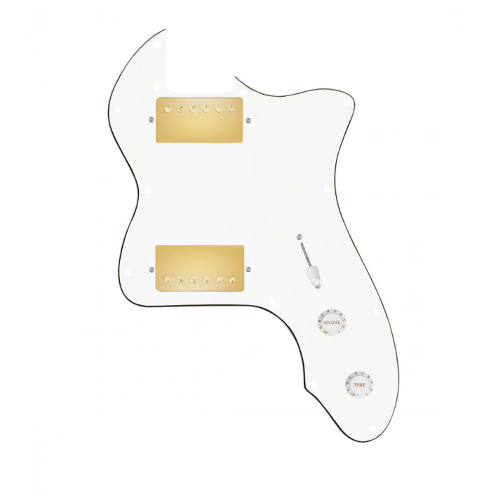 920D Custom 72 Thinline Tele Loaded Pickguard With Gold Cool Kids Humbuckers, White Knobs, and White Pickguard